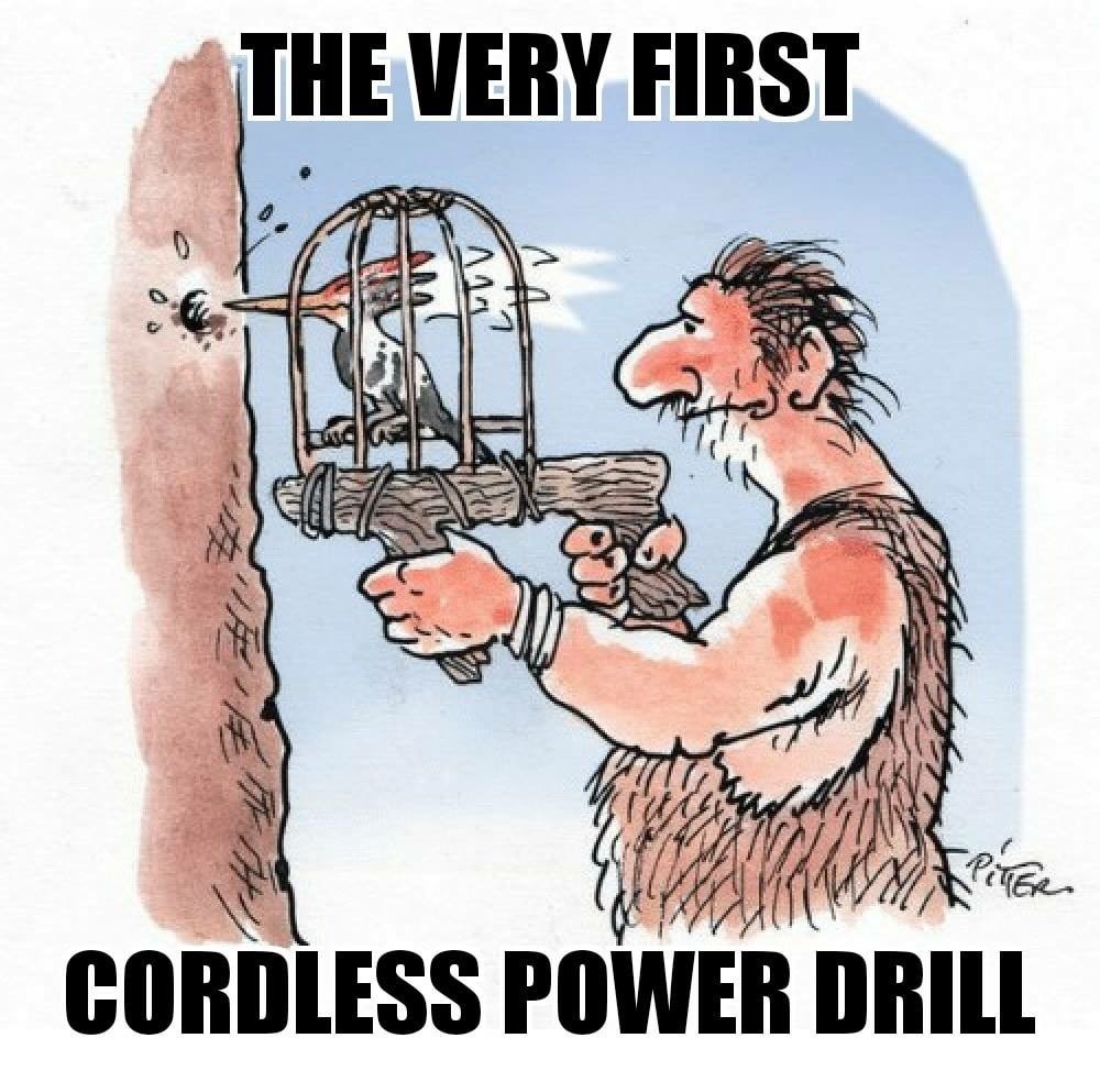 Cartoon of first cordless drill